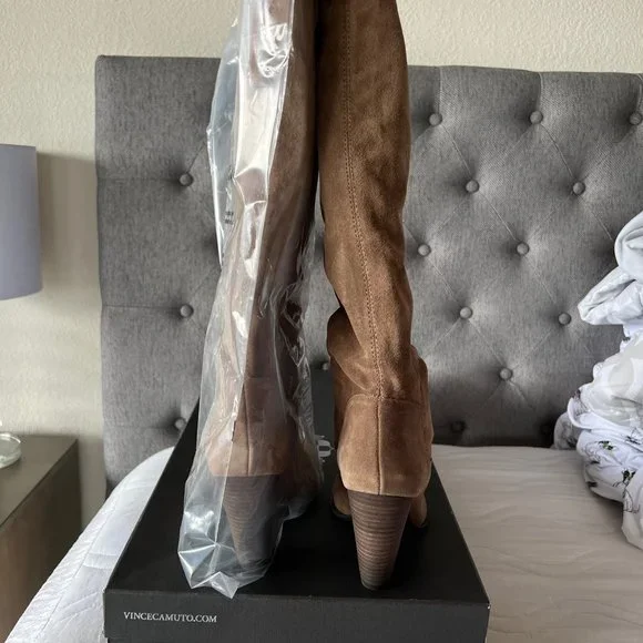 Vince Camuto Braden Verona Leather Tall Boots in Taupe Suede - Picture 2 of 6